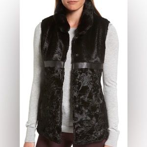 Via Spiga Black Reversible Faux Fur & Faux Leather Vest, size Large